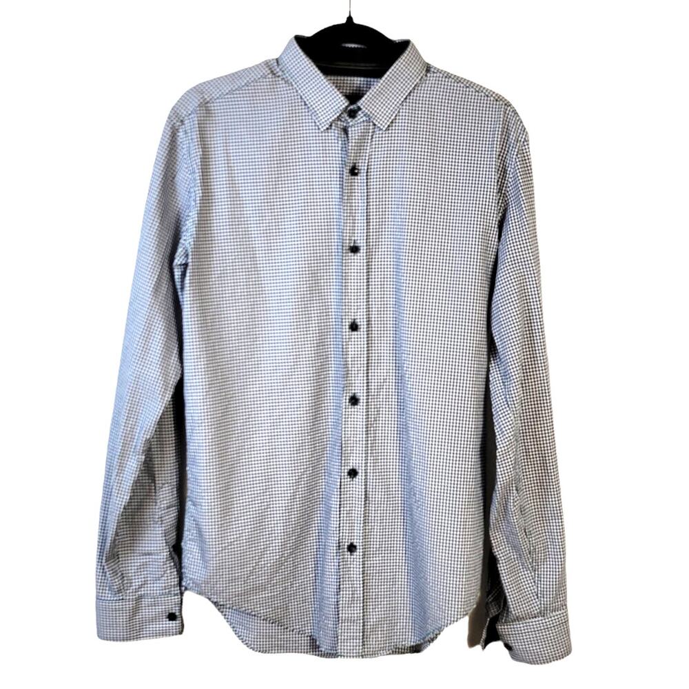 Zara Man Slim Fit Shirt Men's M Navy Green Small Check Button Up Preppy Career